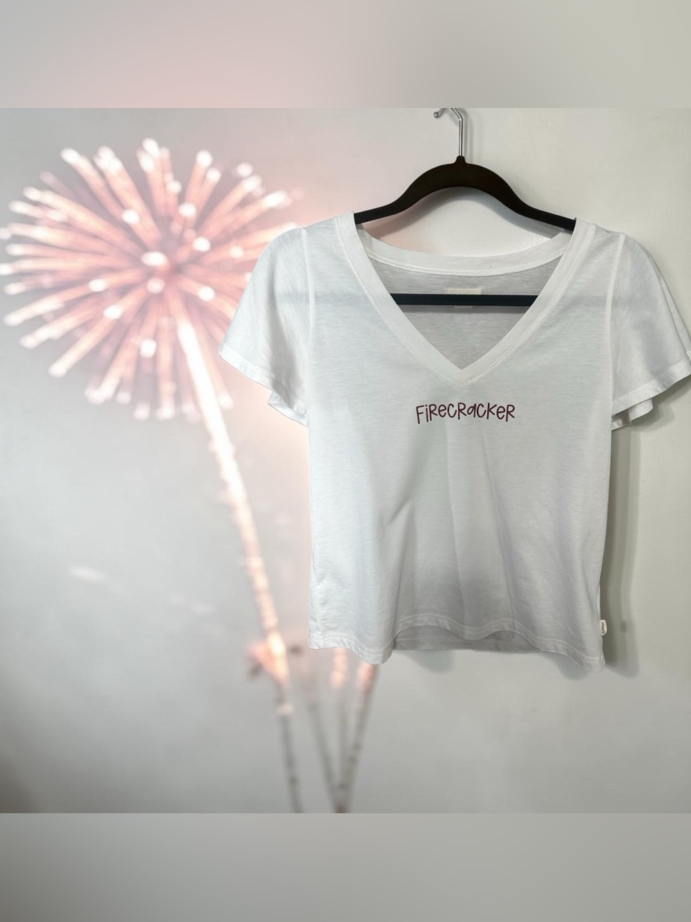 UpWest Upcycled Glitter 'Firecracker' V-Neck Tee - XS